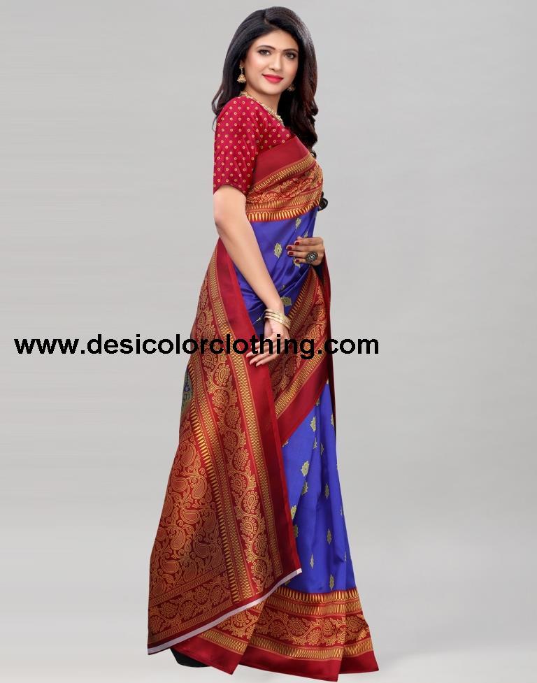 Blue Coloured Poly Silk Printed Partywear saree