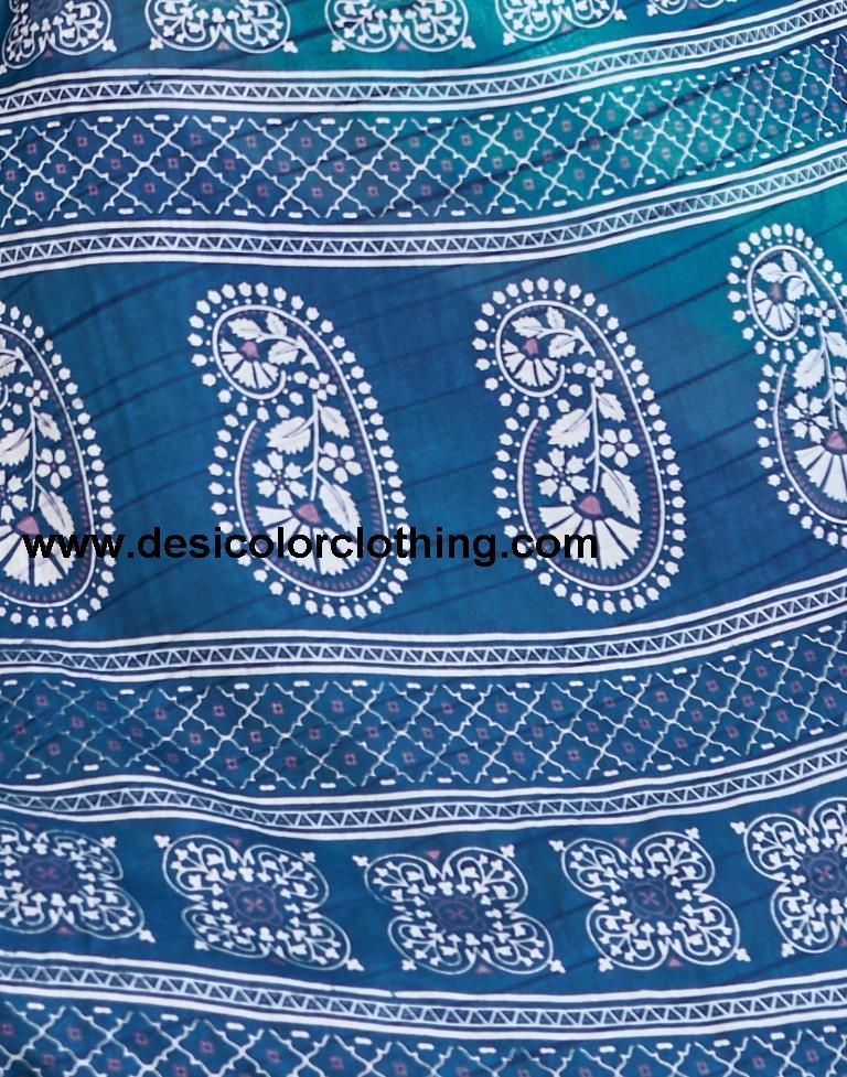 Dark Blue Silk Printed Saree
