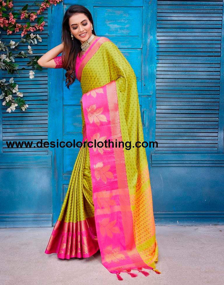 Yellow Silk Woven Saree