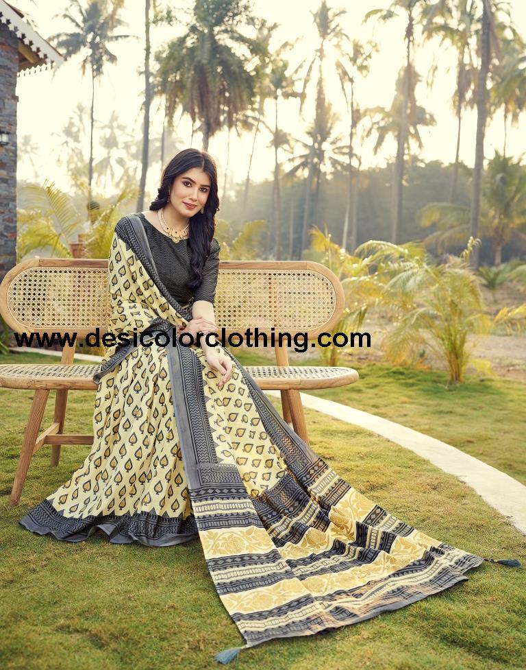 Pastel Yellow Cotton Printed Ready To Wear