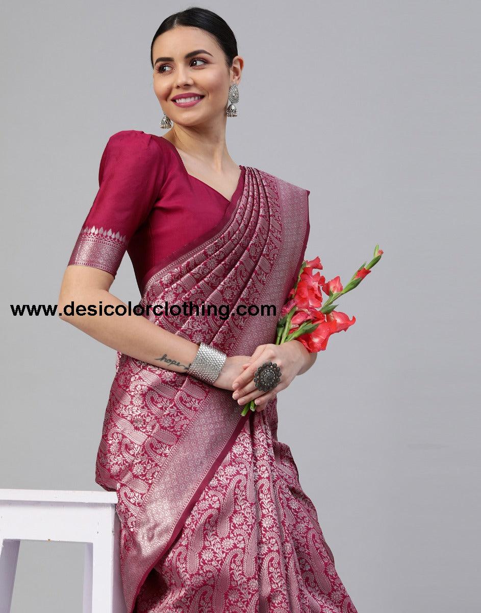 Cherry Red Banarasi Silk Saree