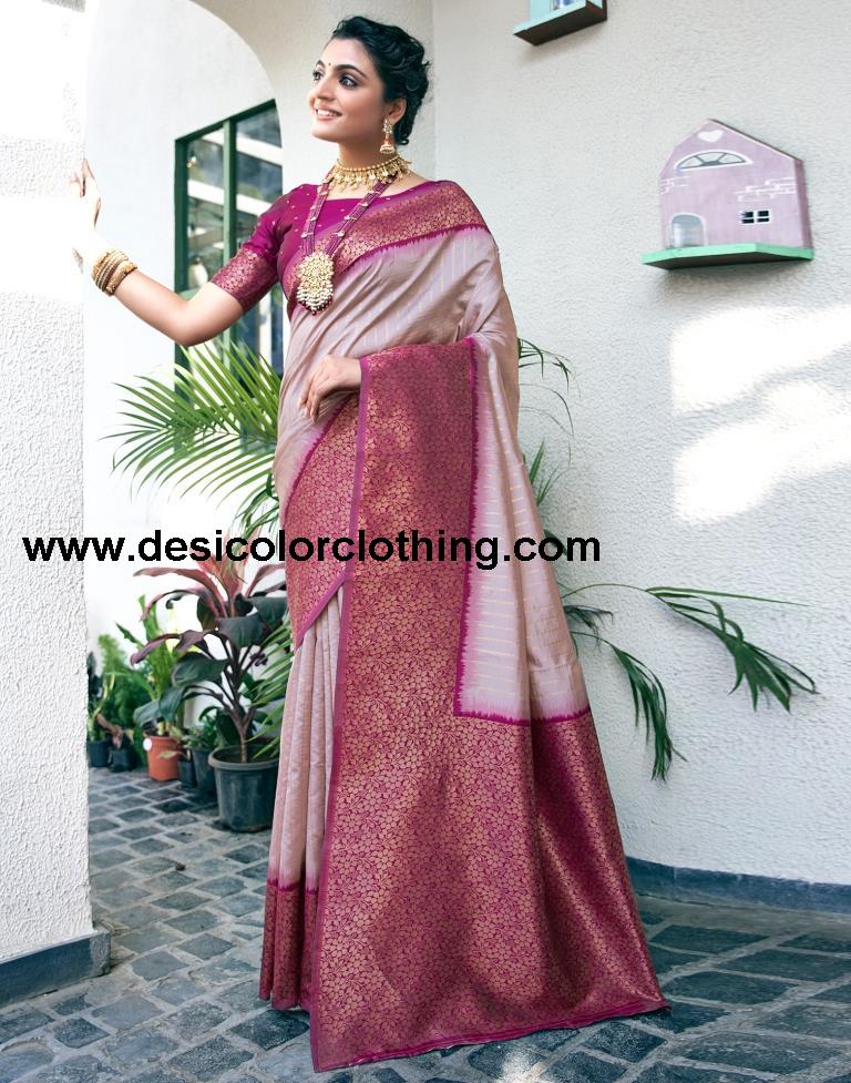 Dusty Pink Silk Woven Sarees