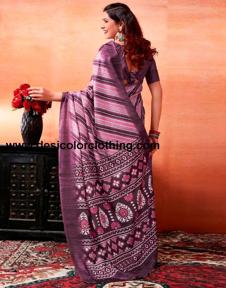 Dark Purple Silk Printed Sarees