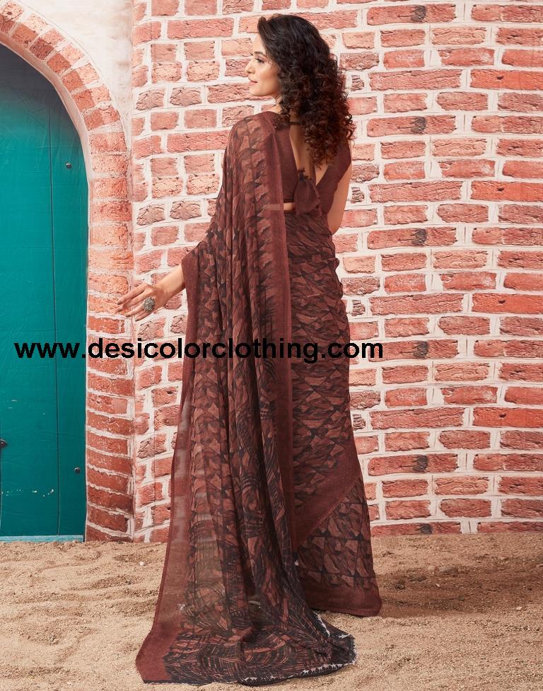 Brown Georgette Printed Sarees