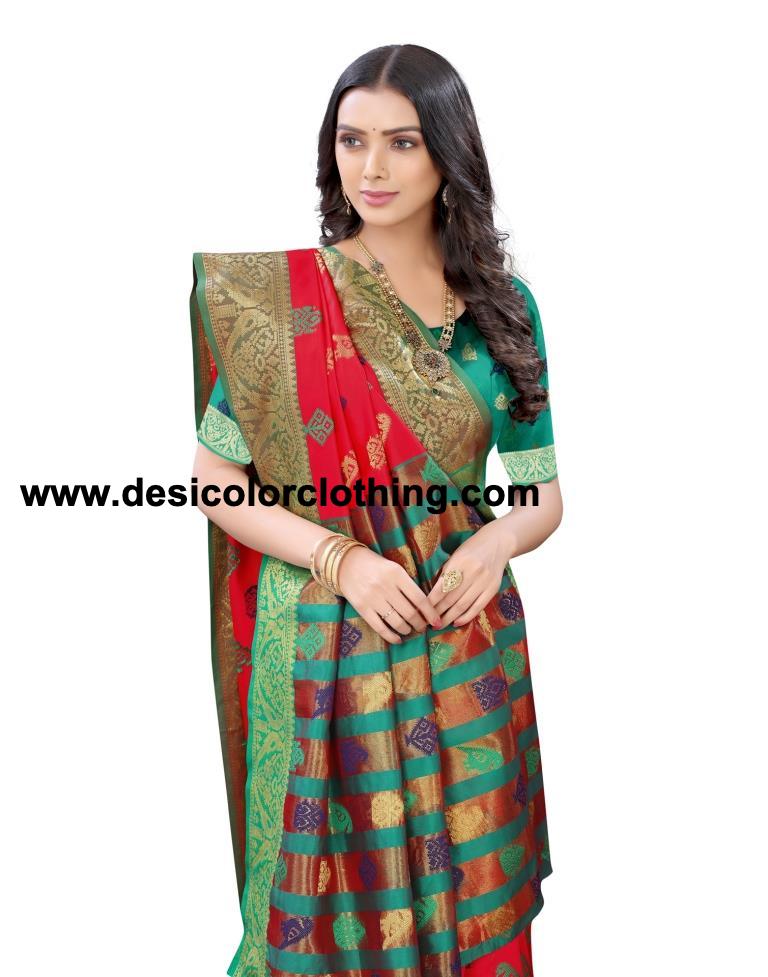 Red Coloured Poly Silk Jacquard Partywear saree