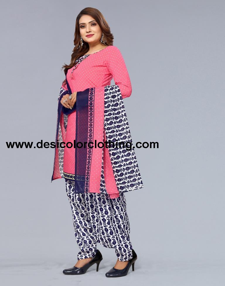 Pink Printed Cotton Unstitched Salwar Suit Material