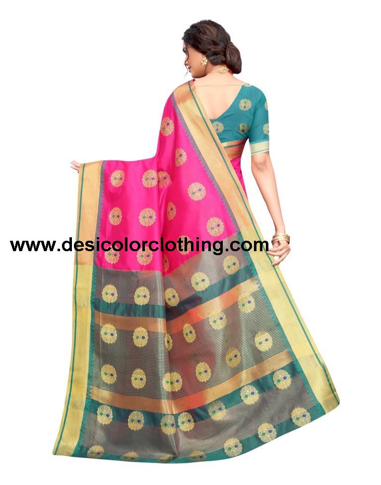 Dark Pink Coloured Poly Silk Jacquard Partywear saree