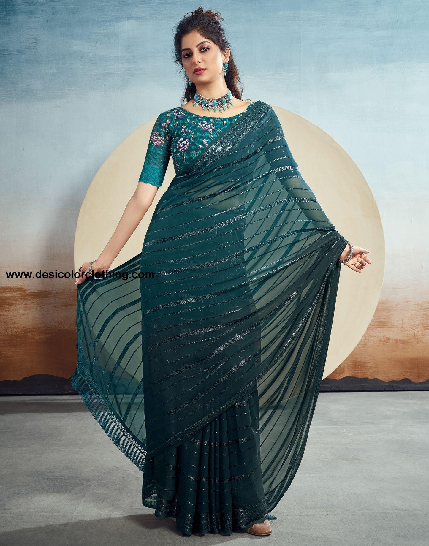 Rama Plain Georgette Saree