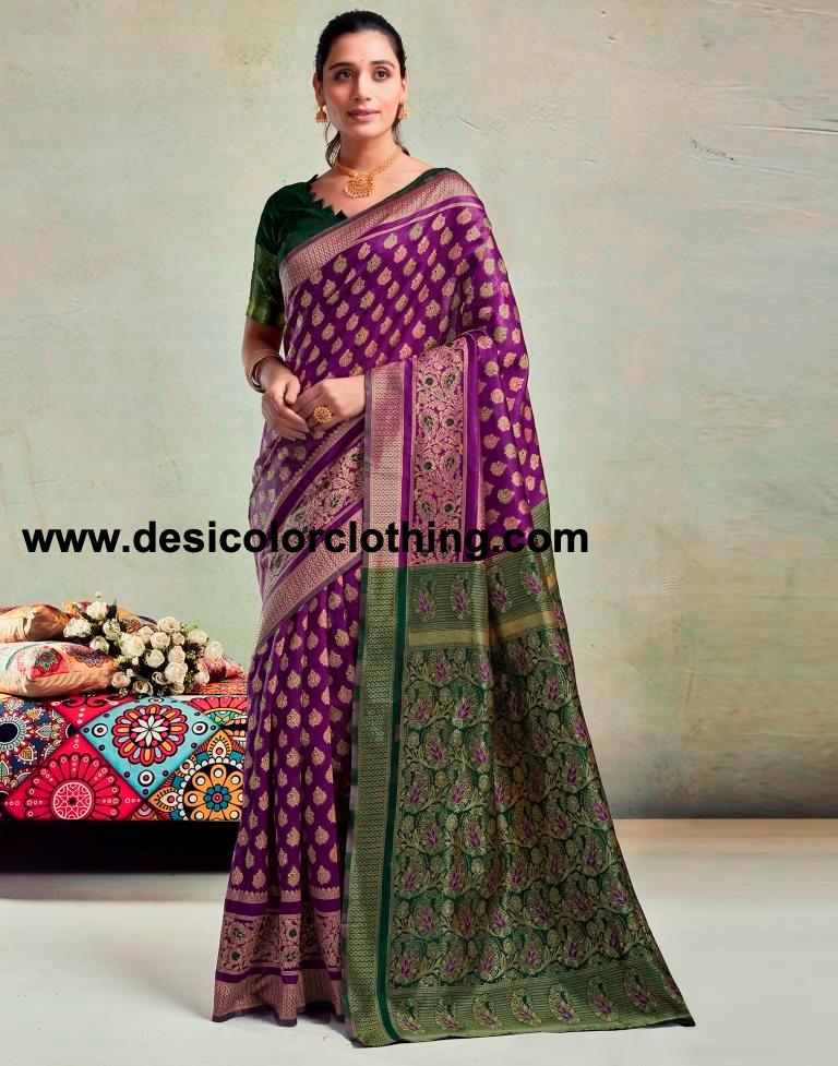 Purple Silk Woven Saree