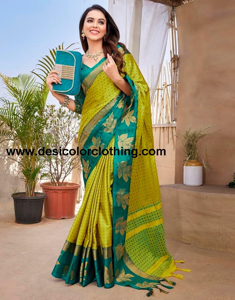Rama Green Silk Woven Saree