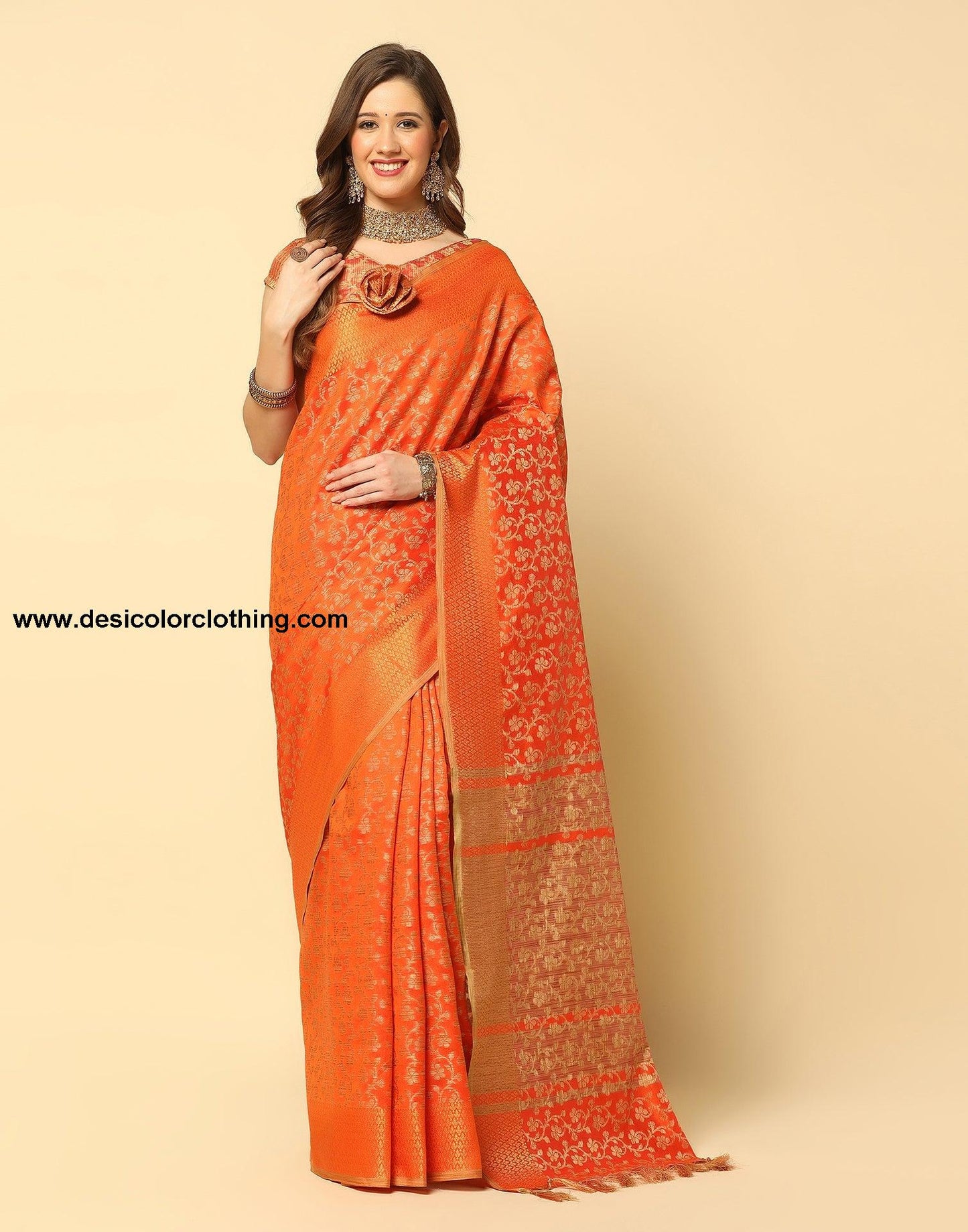 Orange Banarasi Silk Saree