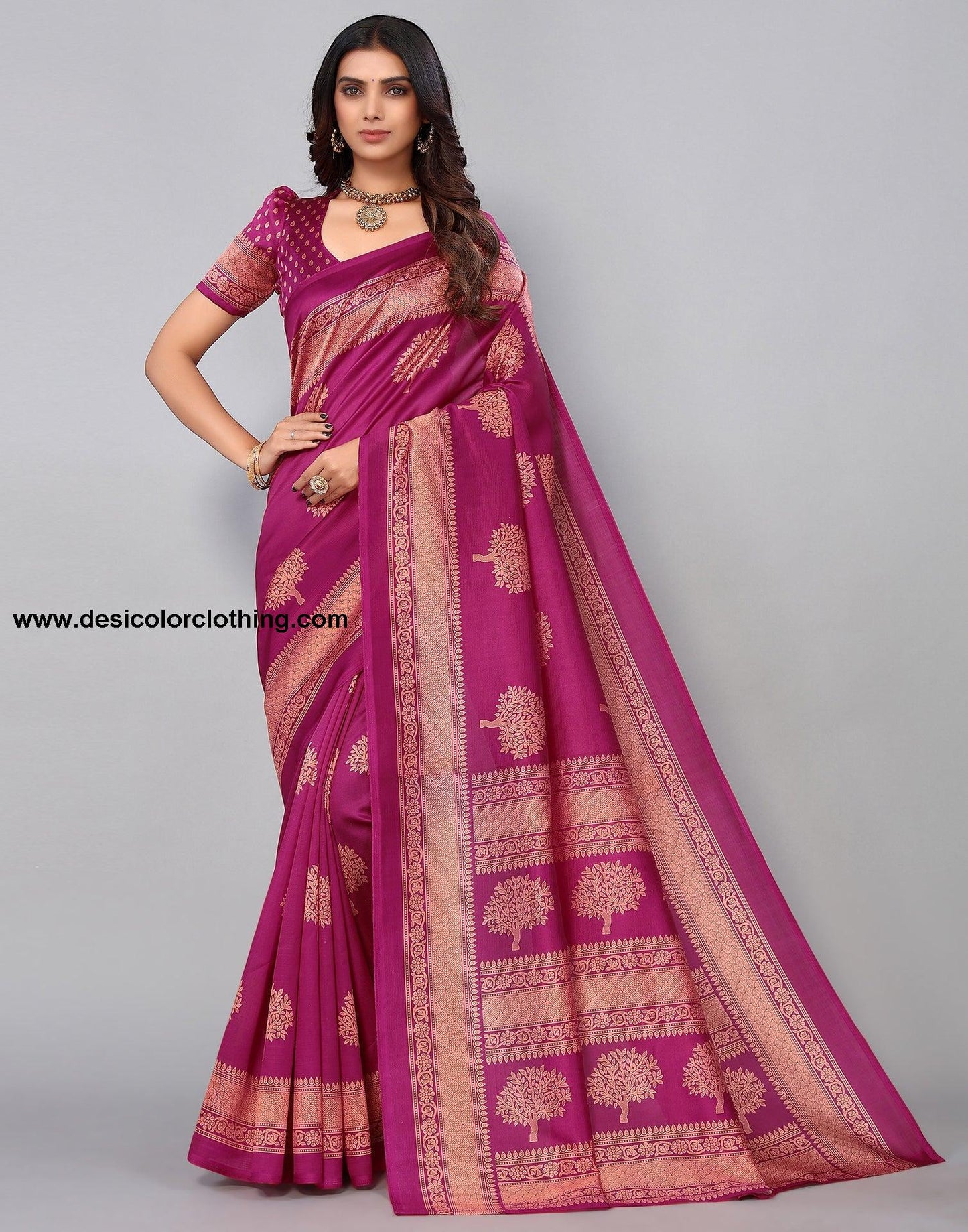 Purple Silk Printed Saree