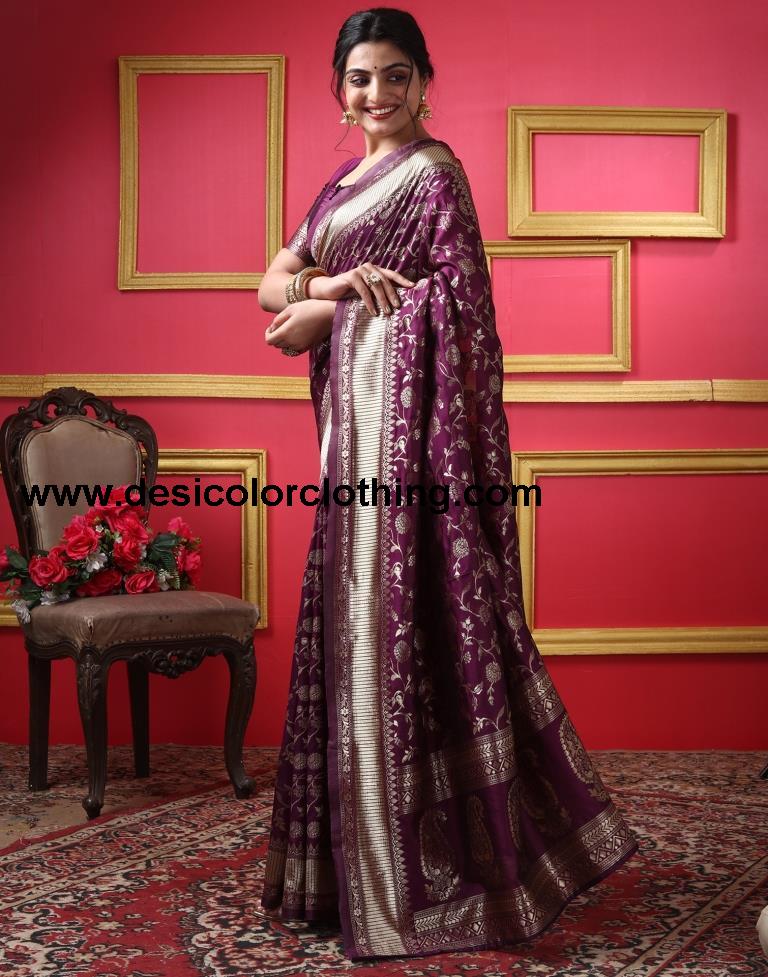 Dark Maroon Silk Plain Saree