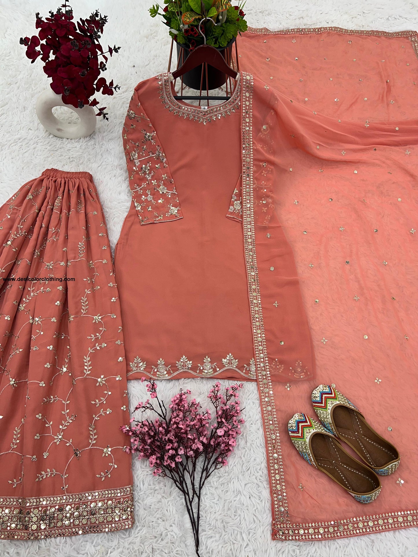 Party Wear Look Top-Plazzo and Dupatta With Heavy Embroidery Work