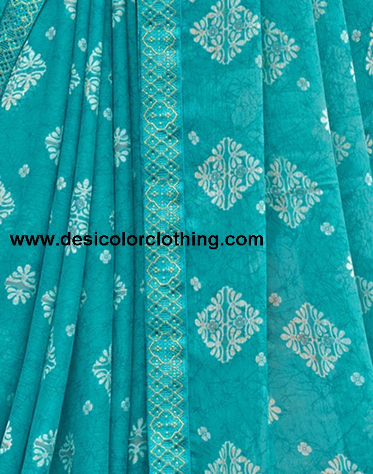 Blue Chiffon Printed Saree