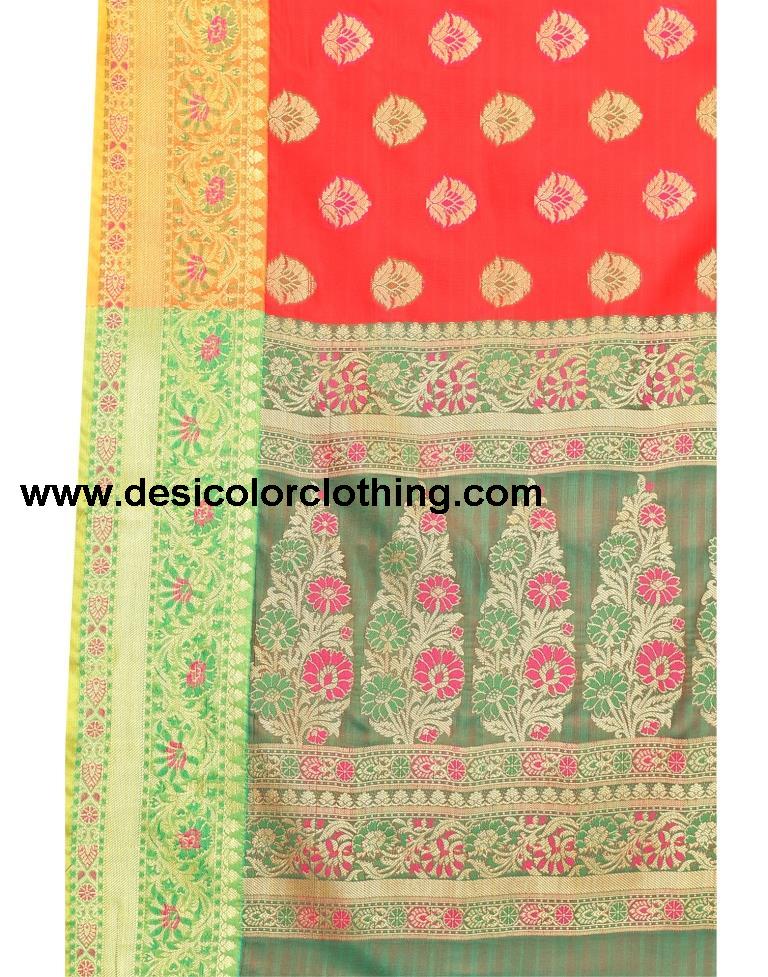 Red Coloured Jacquard Silk Saree | SLV1643S103