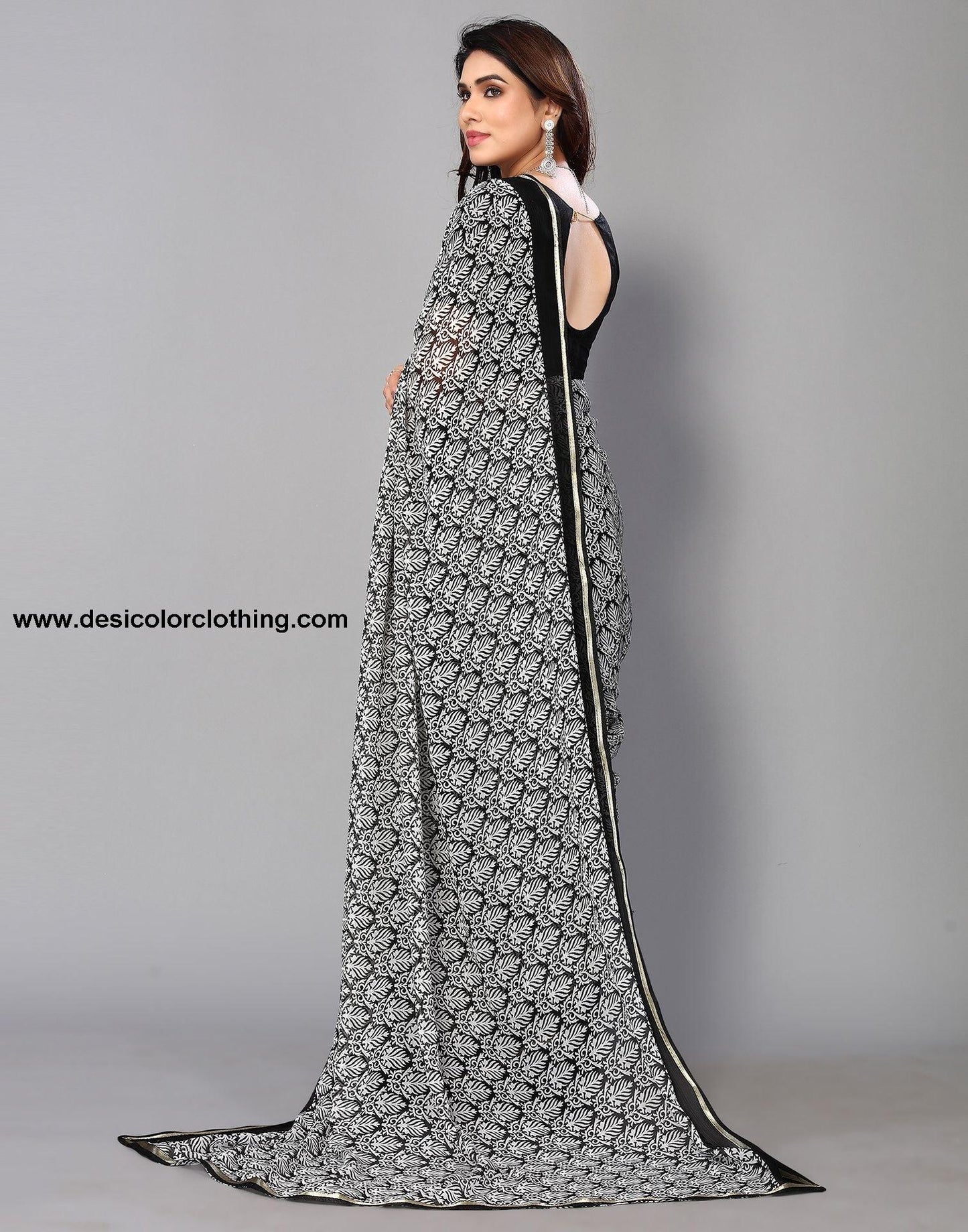 Black Chiffon Printed Saree