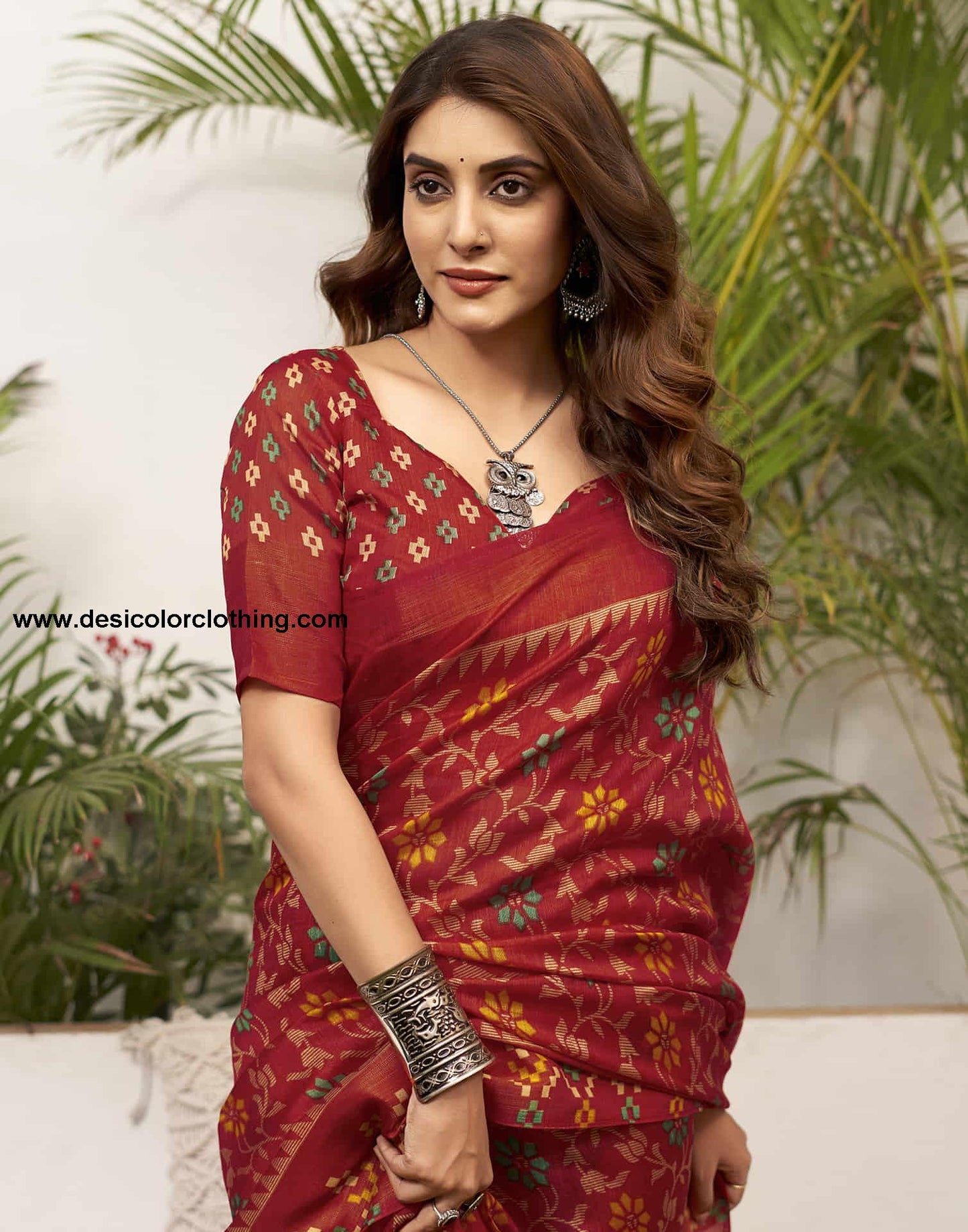 Red Cotton Printed Saree