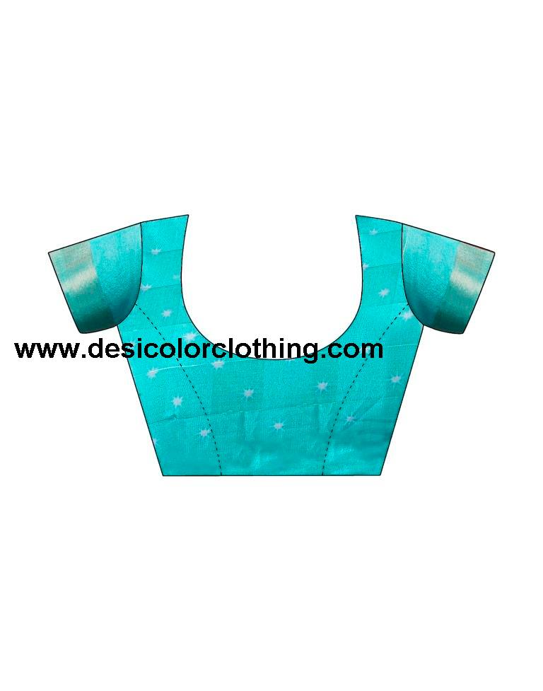 Turquoise Cotton Zari Saree