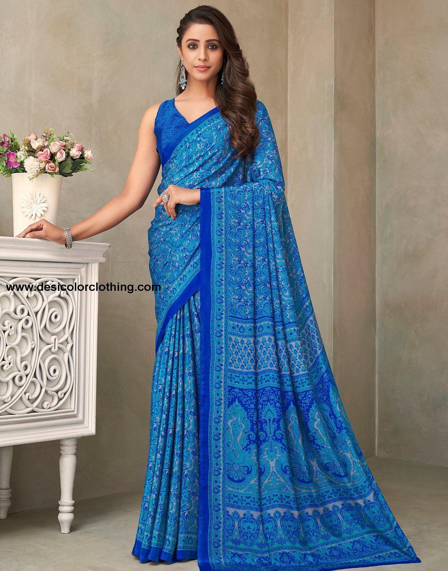 Blue Silk Printed Saree