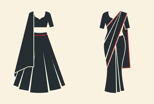Professional header image for comparison analysis: Lehenga vs Saree: Choose the Right Silhouette for Your Bo...