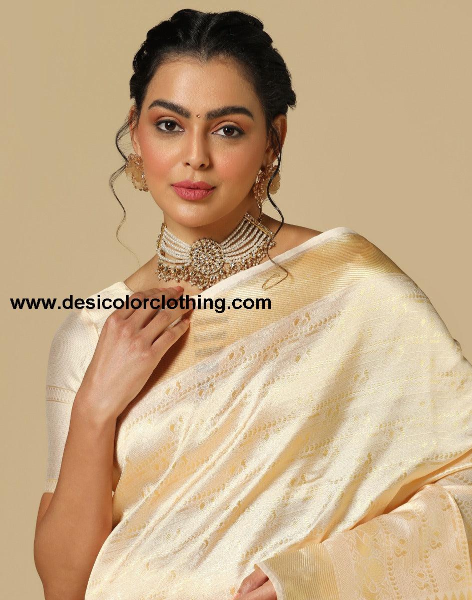 Cream Kanjivaram Silk Saree