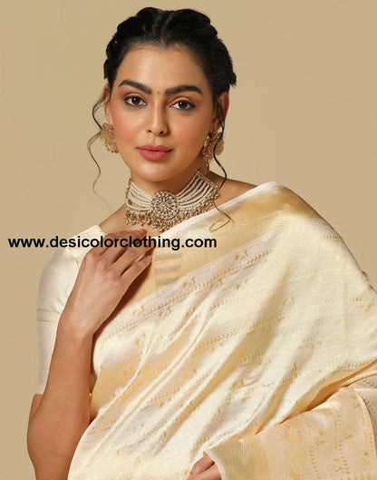 Cream Kanjivaram Silk Saree