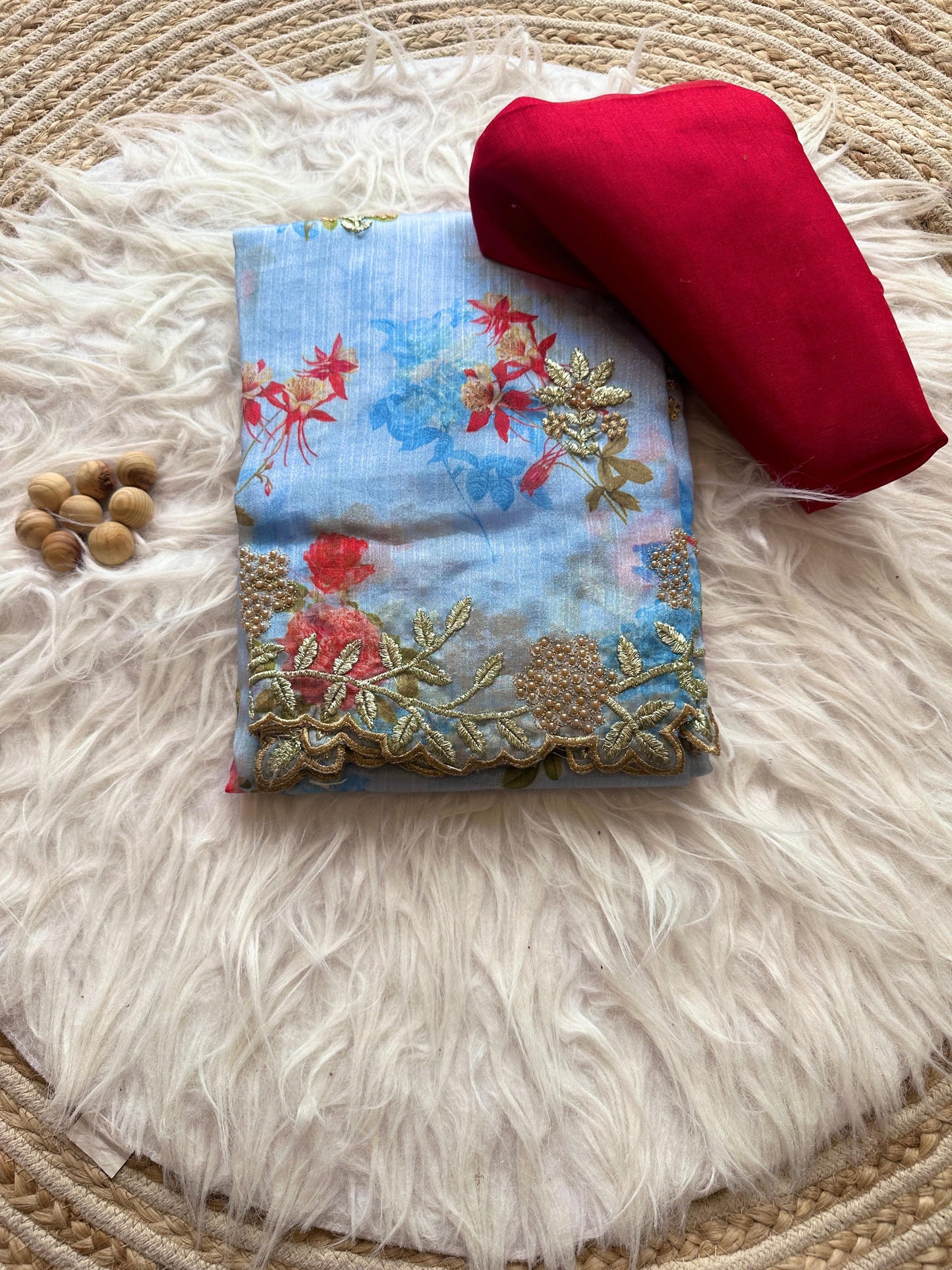 Product Image - Elegant Organza Silk Saree with Floral Digital Print and Zari Embroidery
