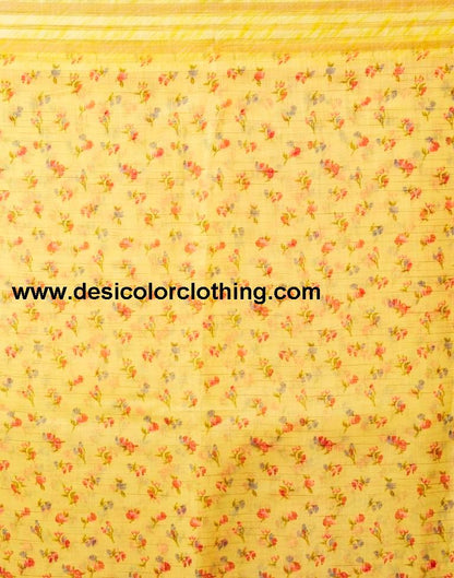Yellow Cotton Printed  Saree