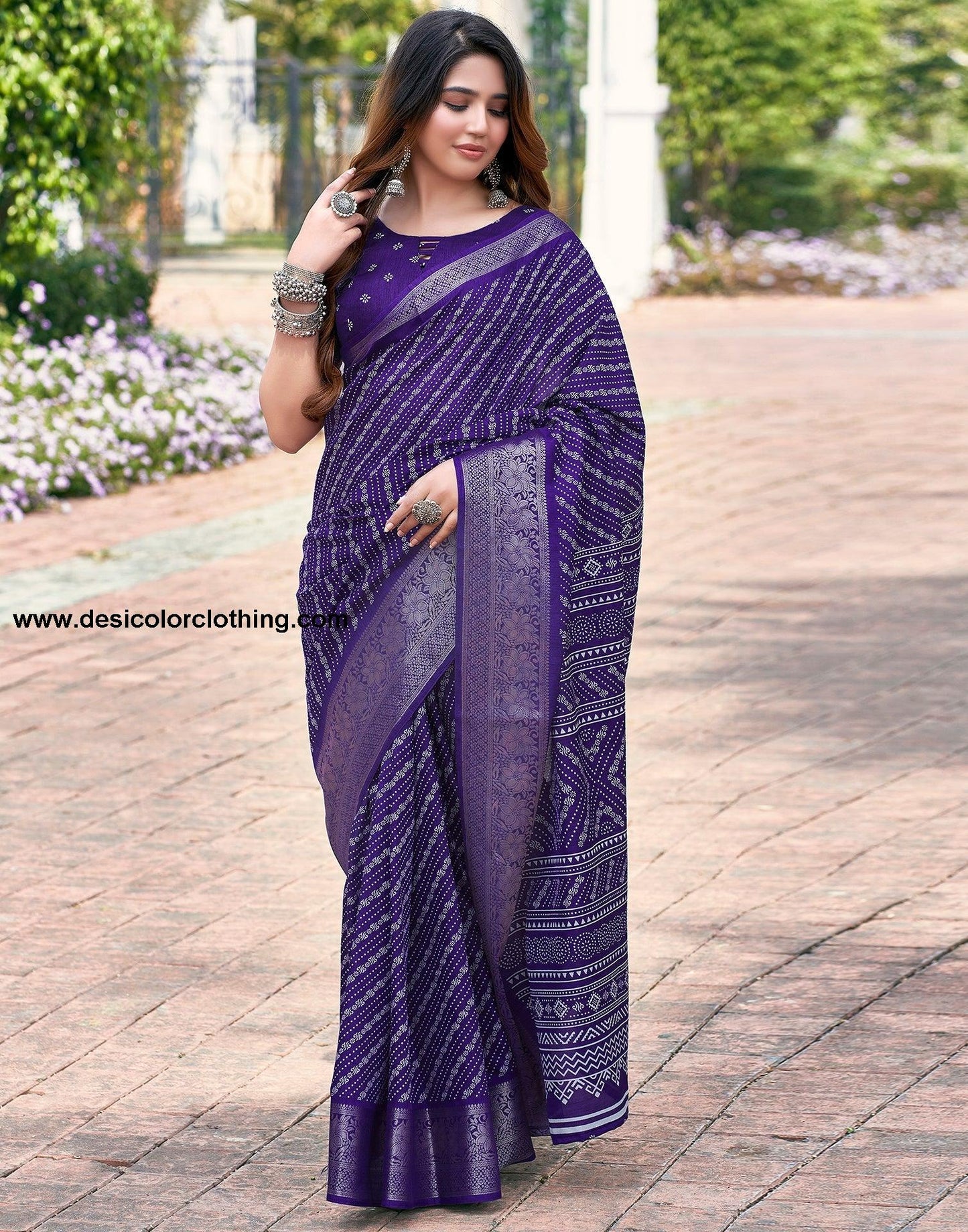 Voilet Silk Printed Saree