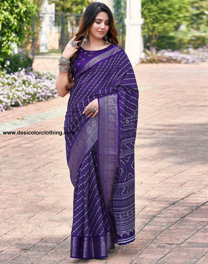 Voilet Silk Printed Saree