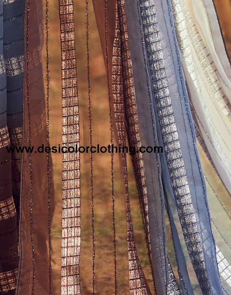 Brown Georgette Plain Saree