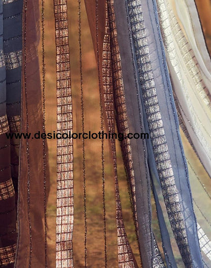 Brown Georgette Plain Saree