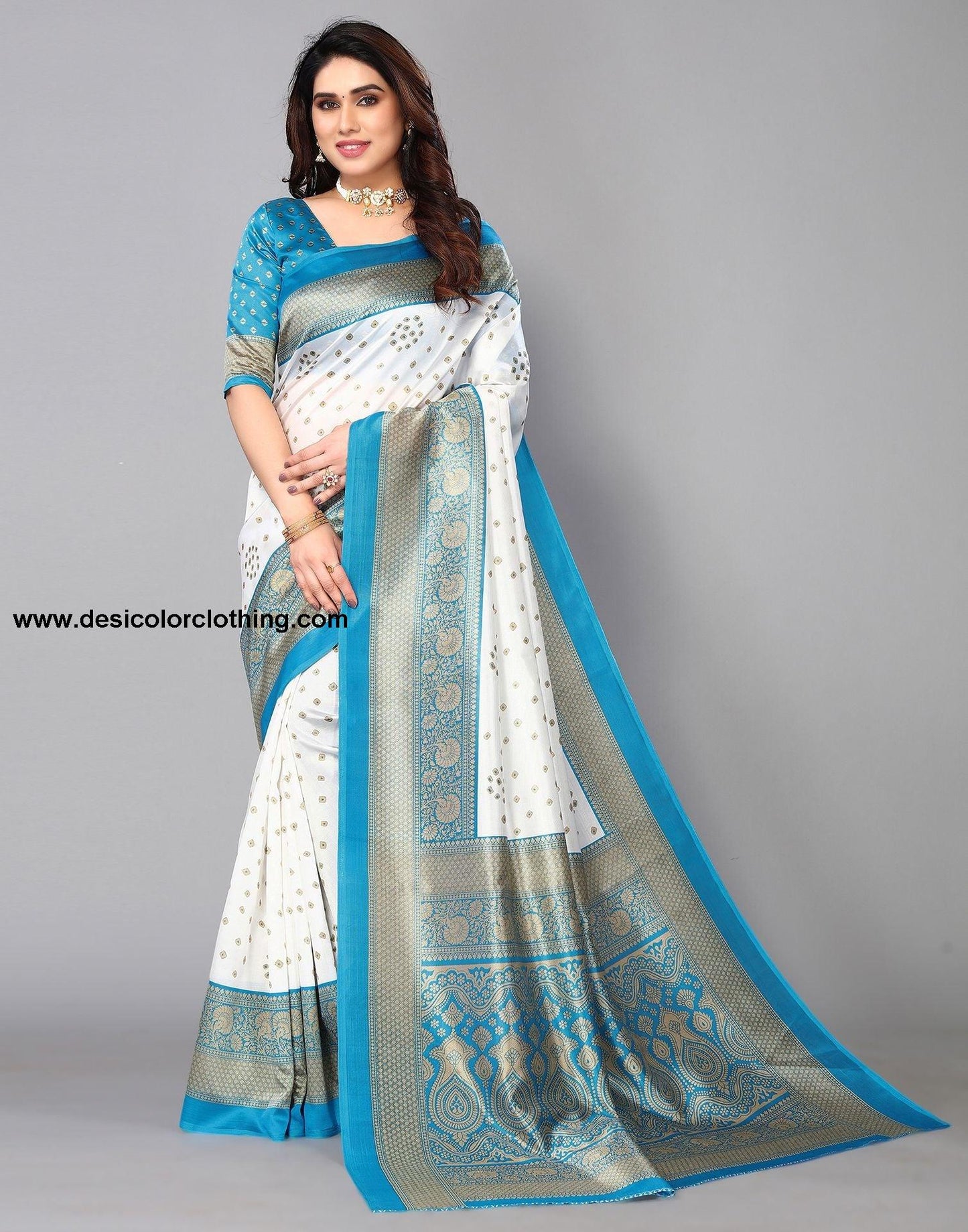 White Silk Bandhani Saree