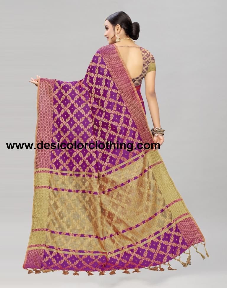 Purple Coloured Banarasi Cotton Silk Saree
