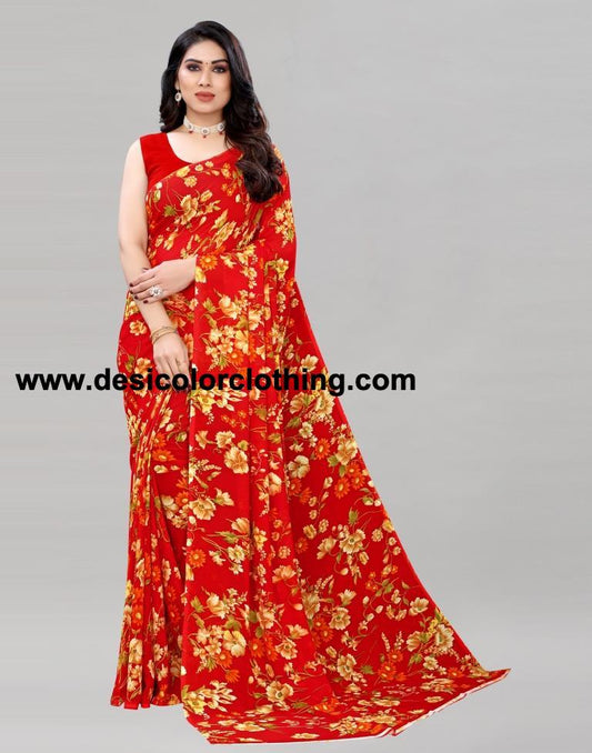 Red Printed Saree | 2082S641