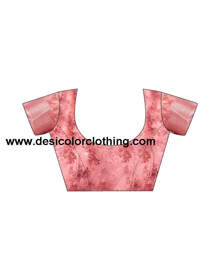 Rose Pink Linen Printed Sarees