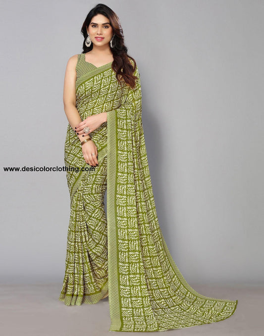 Parrot Green Printed Saree