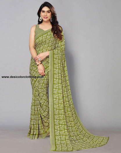 Parrot Green Printed Saree