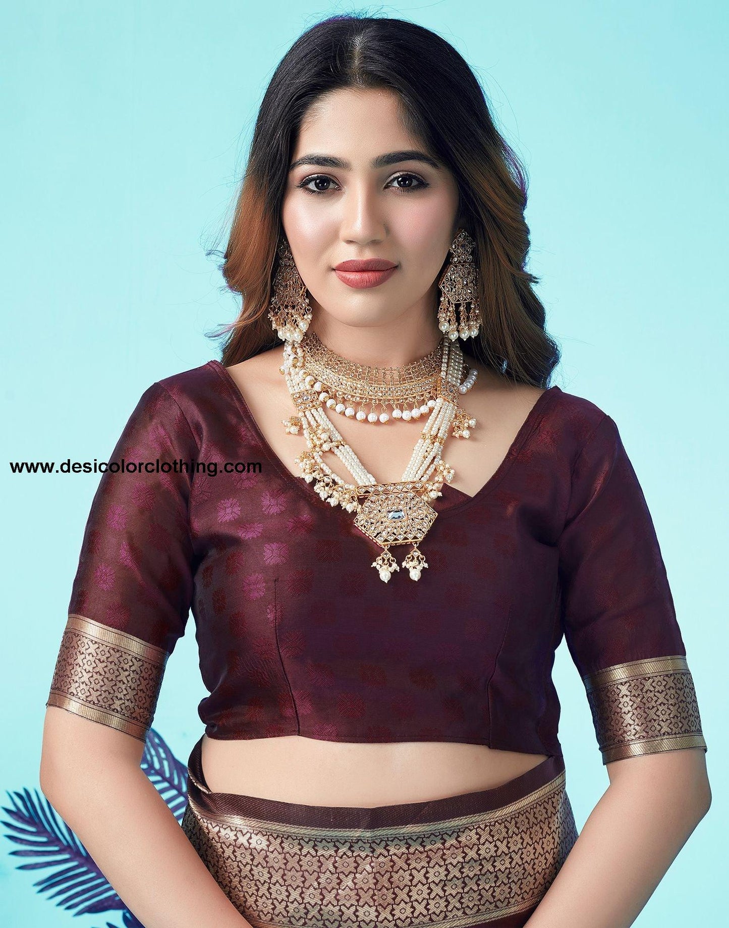 Brown Jacquard Silk Saree