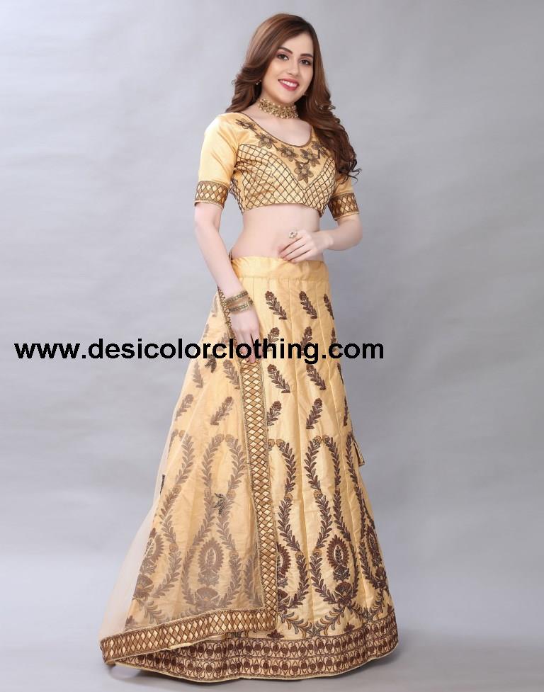 Bedazzling Cream Coloured Satin Silk Embroidered Casual Wear Lehenga | SLV119L10408