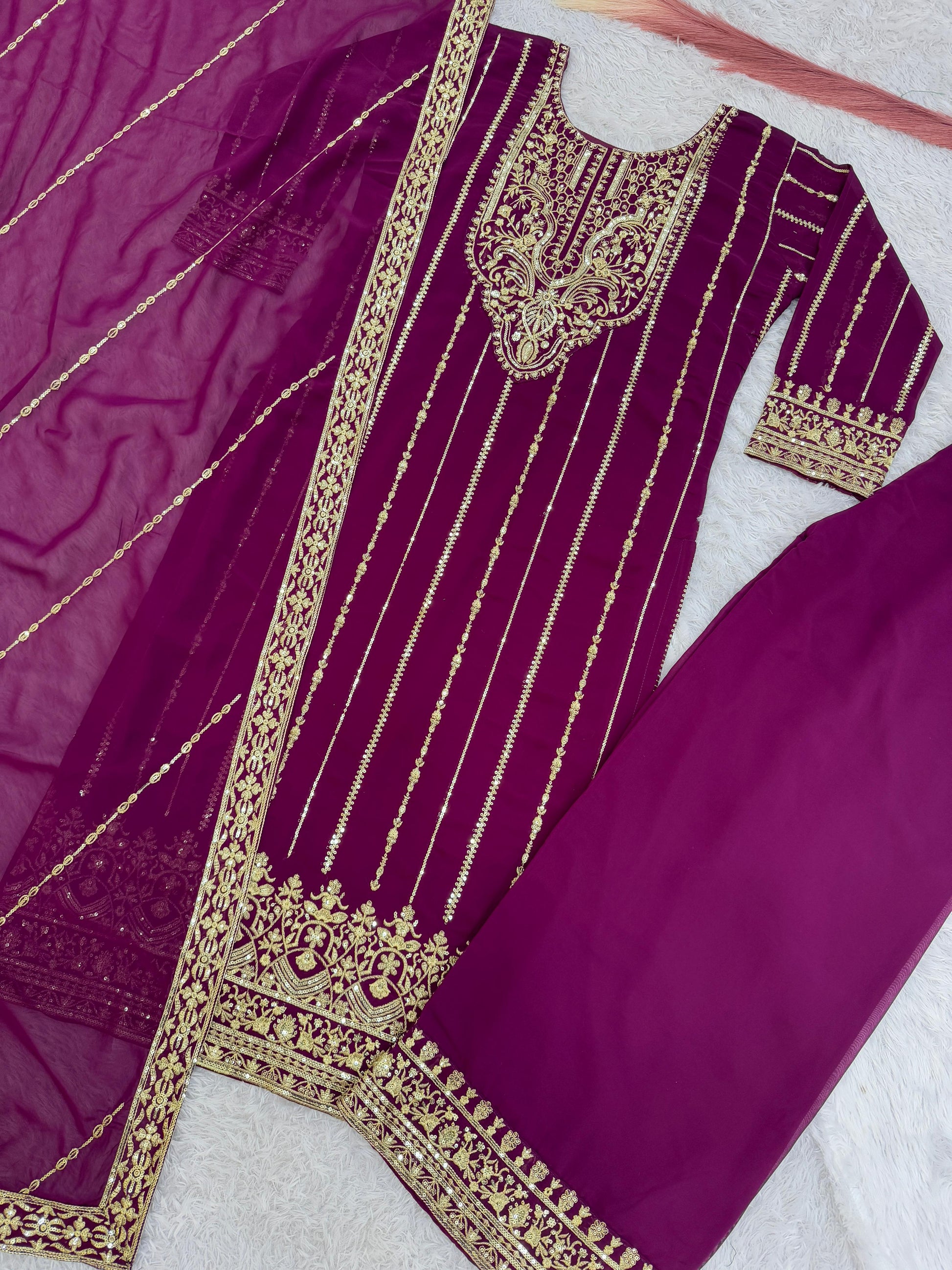 Product Image - Elegant 3 Piece Long Kurti Set with Palazzo and Dupatta - Designer Ethnic Wear