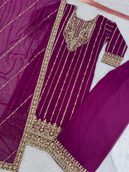 Product Image - Elegant 3 Piece Long Kurti Set with Palazzo and Dupatta - Designer Ethnic Wear