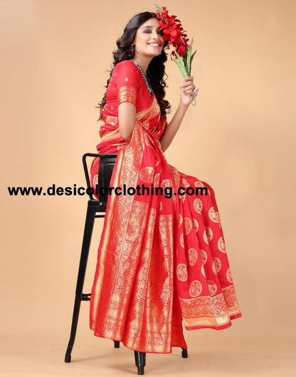 red saree with golden blouse