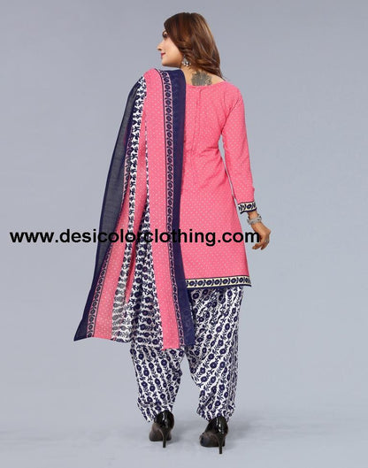 Pink Printed Cotton Unstitched Salwar Suit Material