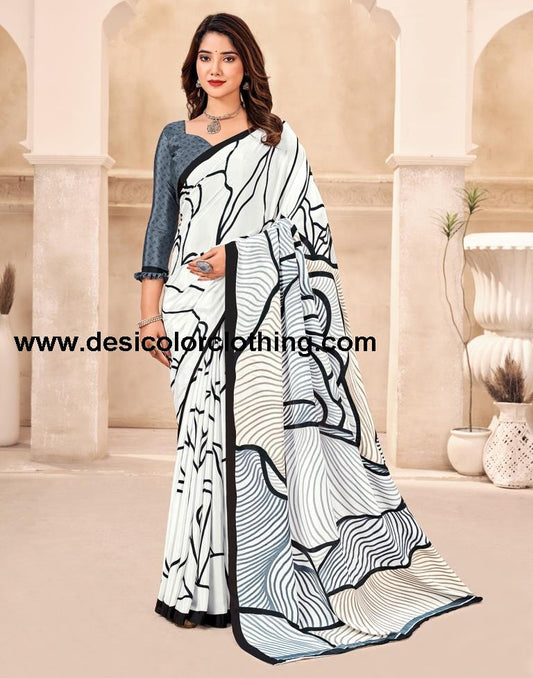 White Silk Printed Sarees