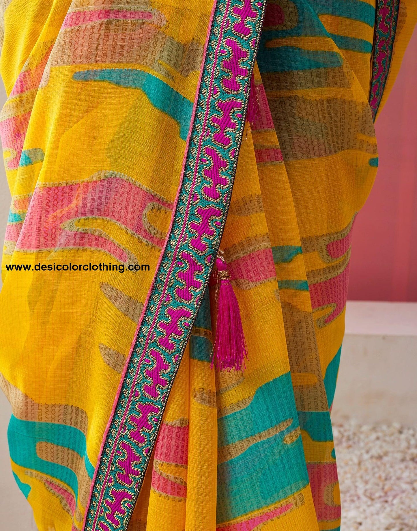 Turmeric Chiffon Printed Saree