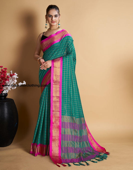 Rama Green Self Woven Silk Saree