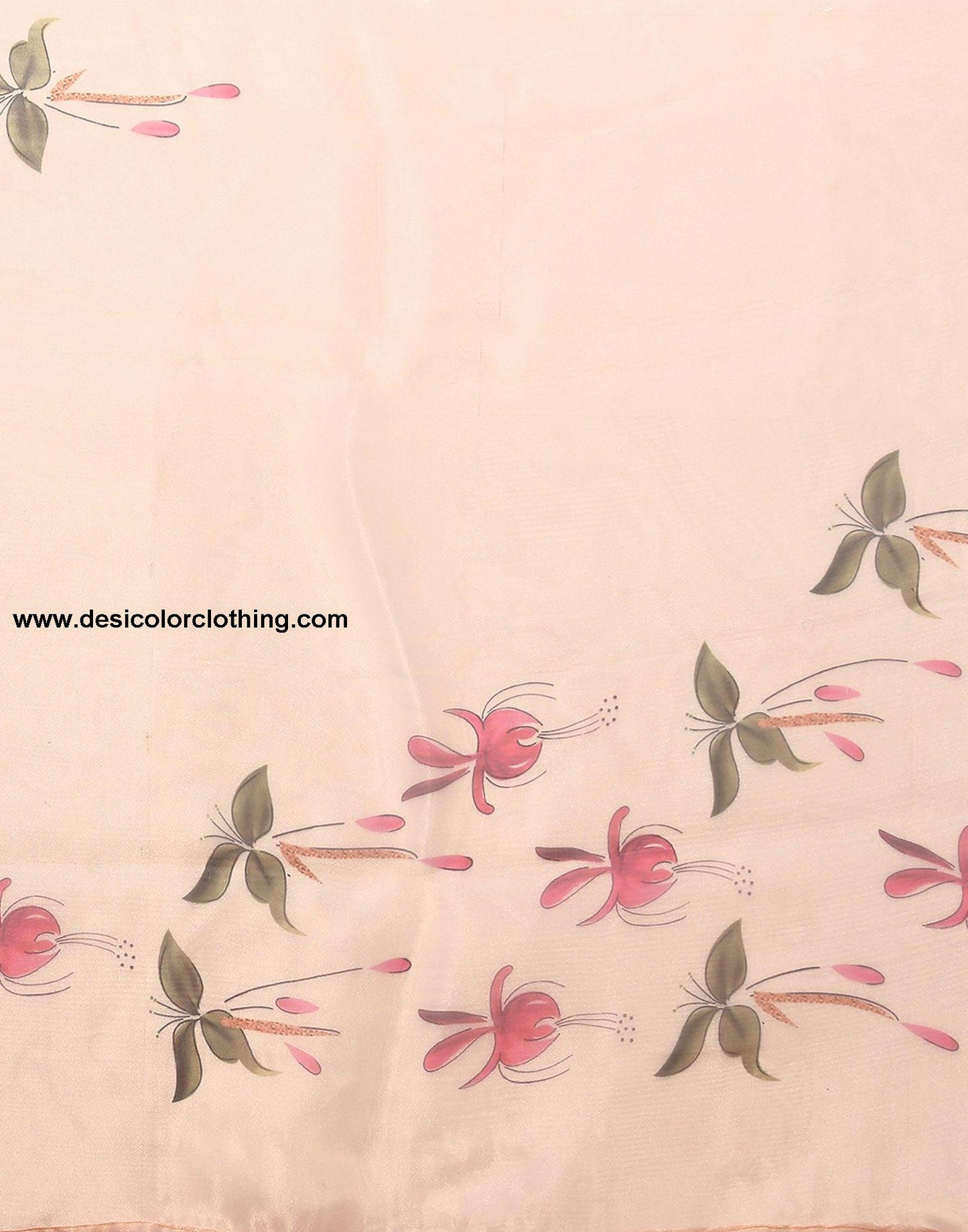 Cream Organza Printed Saree