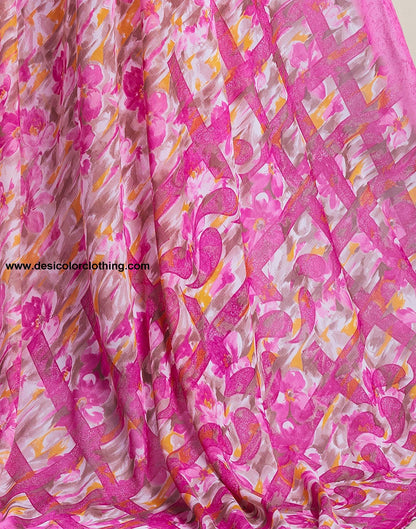 Rani Pink Printed Georgette Saree